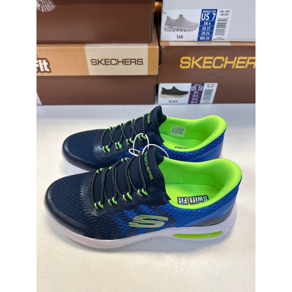 Skechers Swift Fit Kids Size 3 Navy Blue Lime Green Slip-in Sneakers 17342L 0736